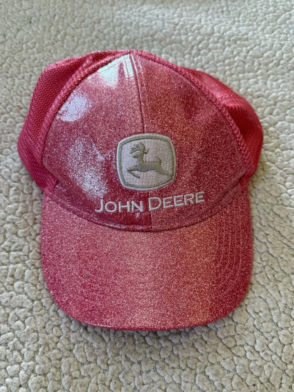 Pink sparkly glitter John Deere toddler girls trucker baseball cap hat